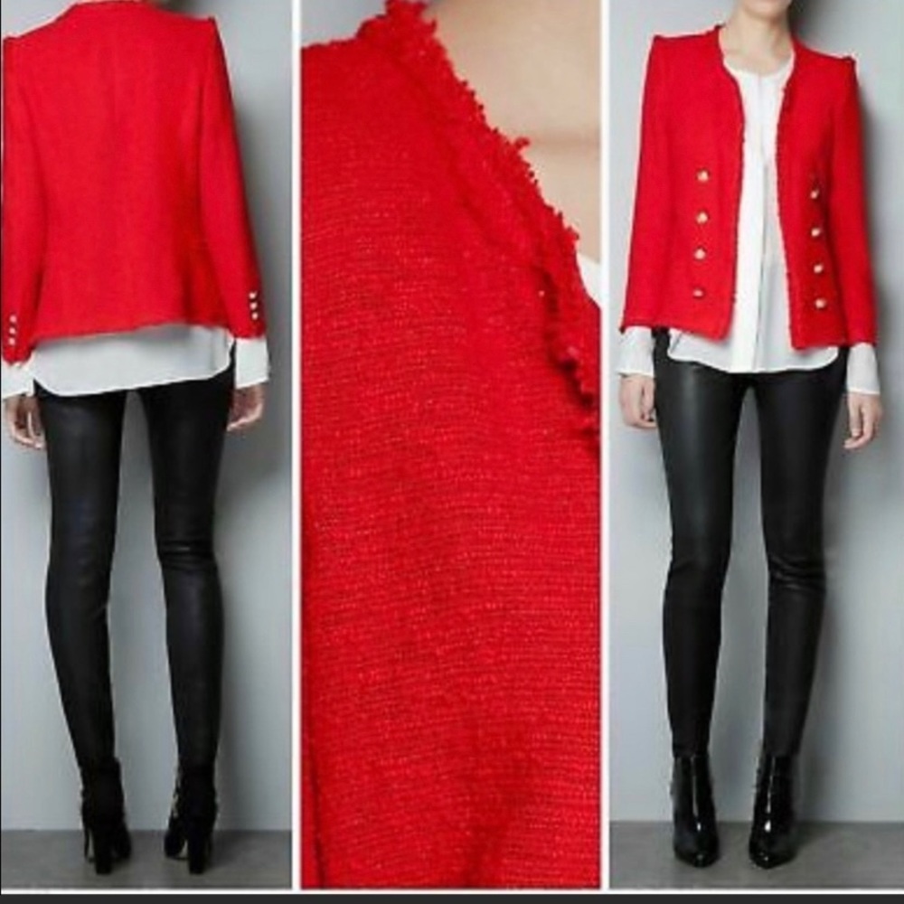 ZARA Red Blazer with Gold Accent buttons. Sz M.